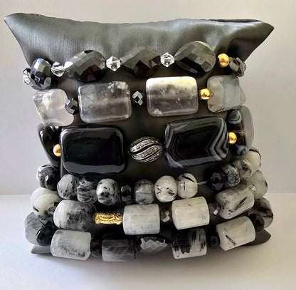 Tourmaline Quartz and Black Moissanite Bracelet Set