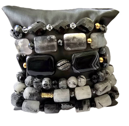 Tourmaline Quartz and Black Moissanite Bracelet Set