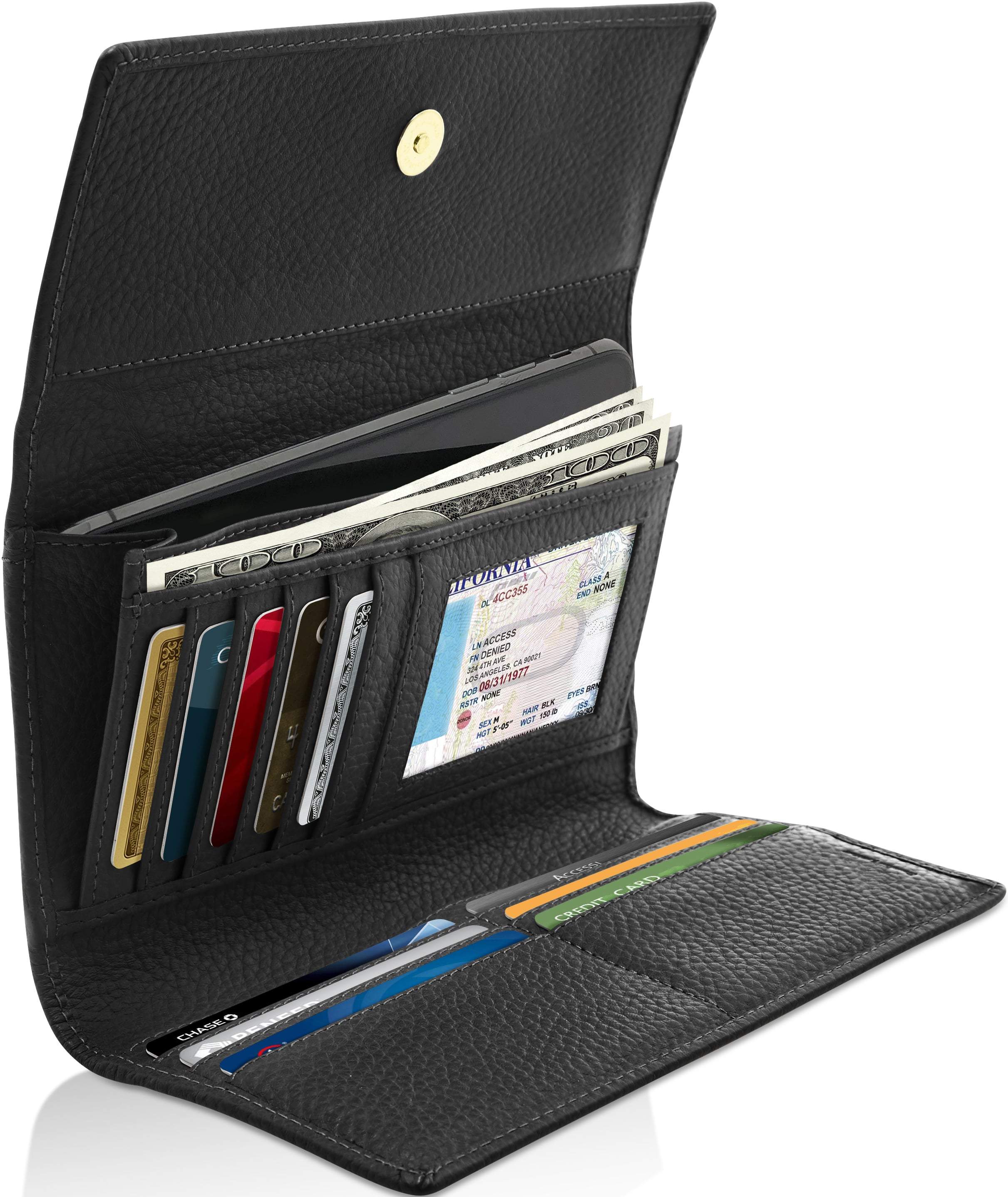 Leather Trifold Clutch with Checkbook Holder