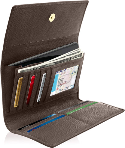 Leather Trifold Clutch with Checkbook Holder