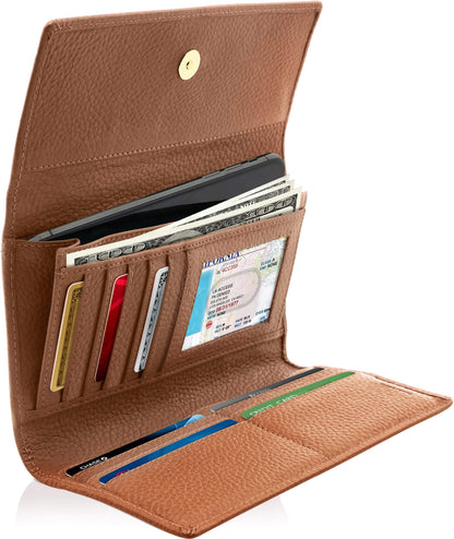 Leather Trifold Clutch with Checkbook Holder