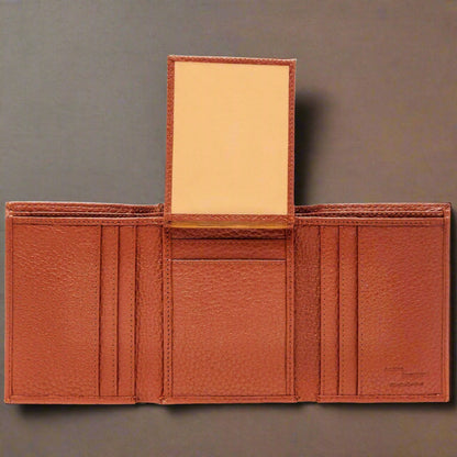 Leather Trifold RFID Wallet with Flip-Up ID