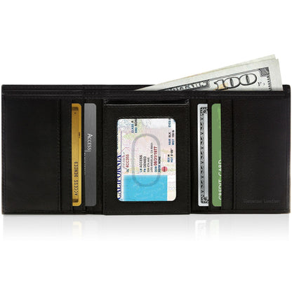 Leather Trifold RFID Wallet with Flip-Up ID