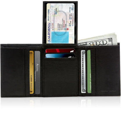 Leather Trifold RFID Wallet with Flip-Up ID