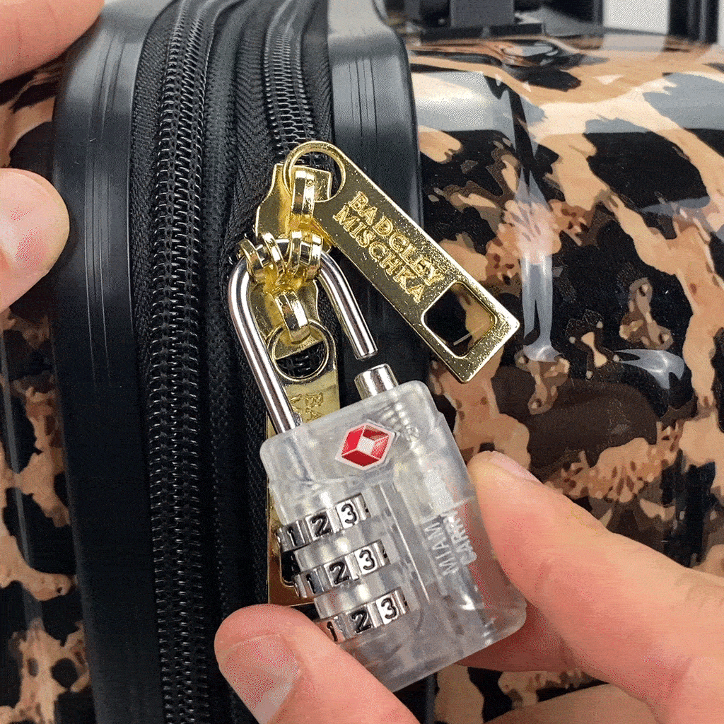 clear luggage lock securing on suitcase zipper
