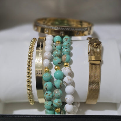 Turquoise Mother of Pearl and Magnesite Bracelet Set