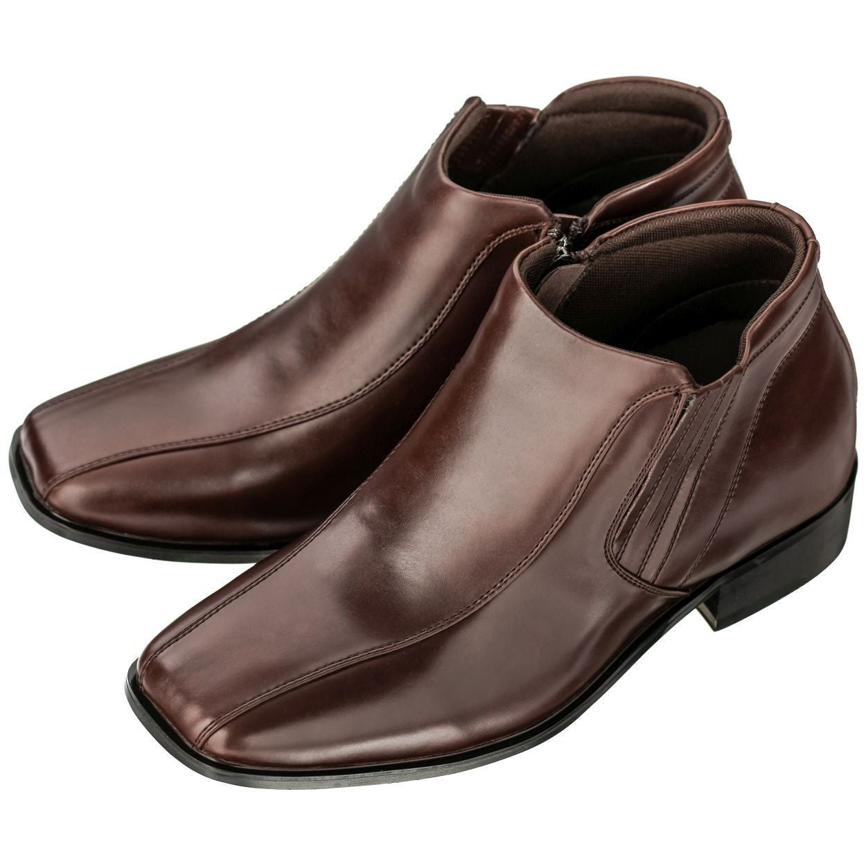 K99805-1 Brown Leather Zipper Men's Boots - 3.2 Inches