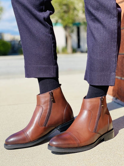S28002 - 2.8 Inches Taller (Dark Brown) - Lightweight - Zipper Men's Boots
