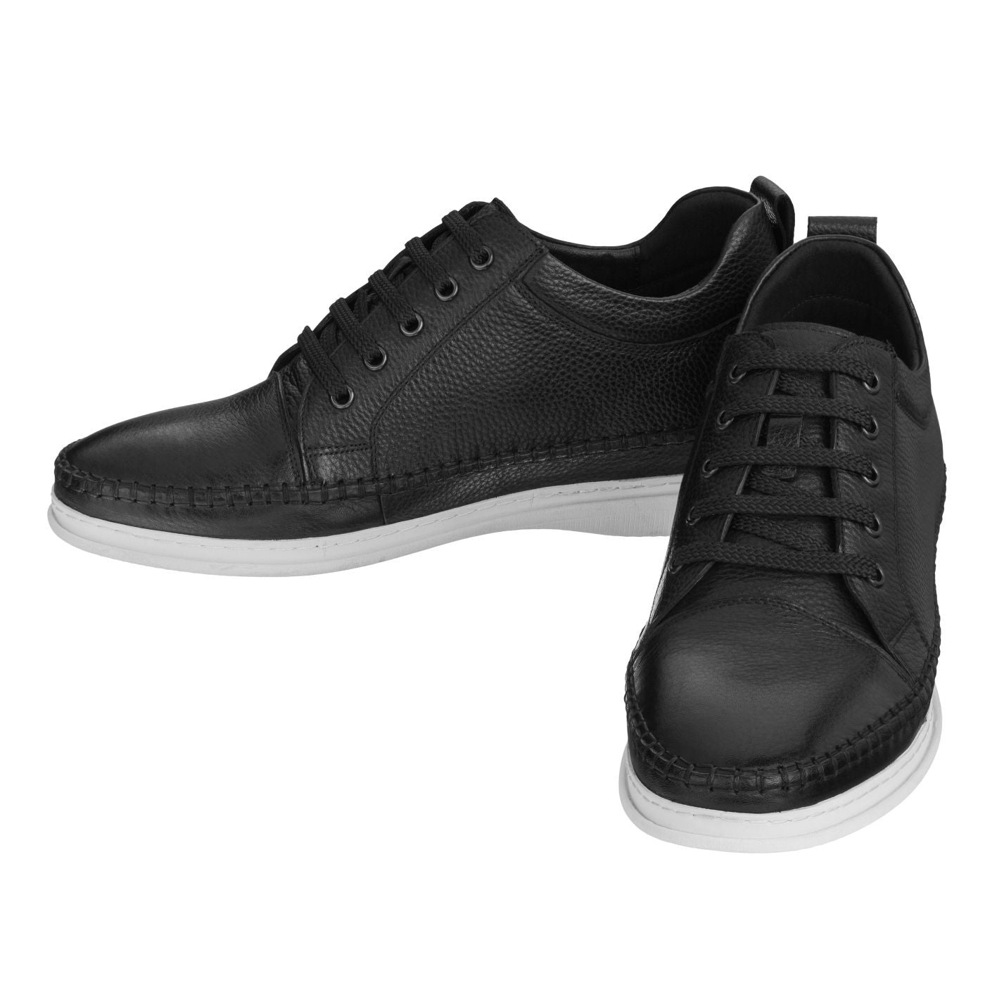 S4311 - 3 Inch Casual Leather Elevator Men's Sneakers - Black