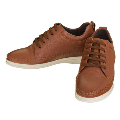 S4313 - Casual 3 Inch Leather Elevator Men's Sneakers - Brown