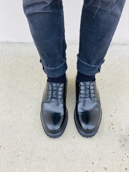 S9118 - 3" Taller Black Leather Elevator Work Men's Shoes