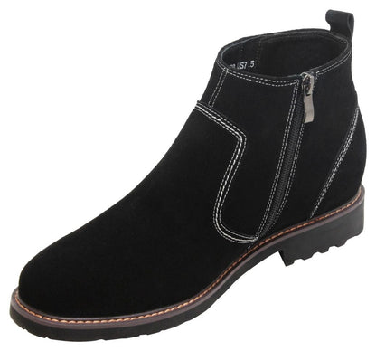 Y41082 - 3.2 Inches Taller (Nubuck Black) - Zipper Men's Boots