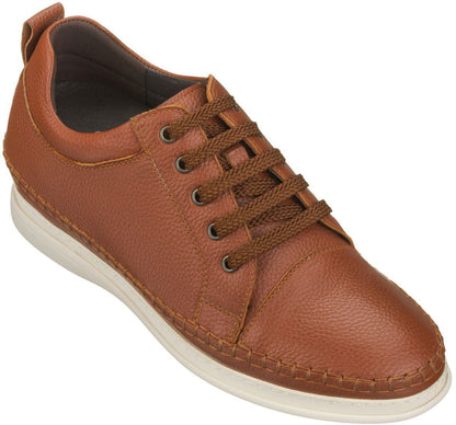 S4313 - Casual 3 Inch Leather Elevator Men's Sneakers - Brown