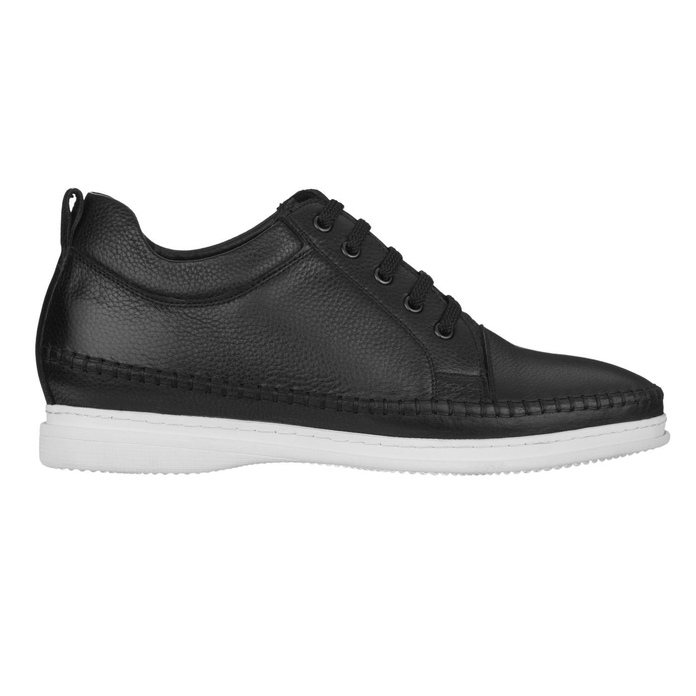 S4311 - 3 Inch Casual Leather Elevator Men's Sneakers - Black