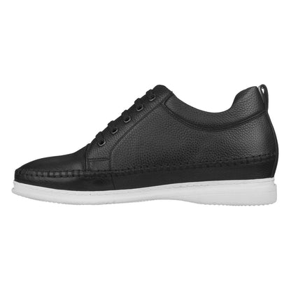 S4311 - 3 Inch Casual Leather Elevator Men's Sneakers - Black