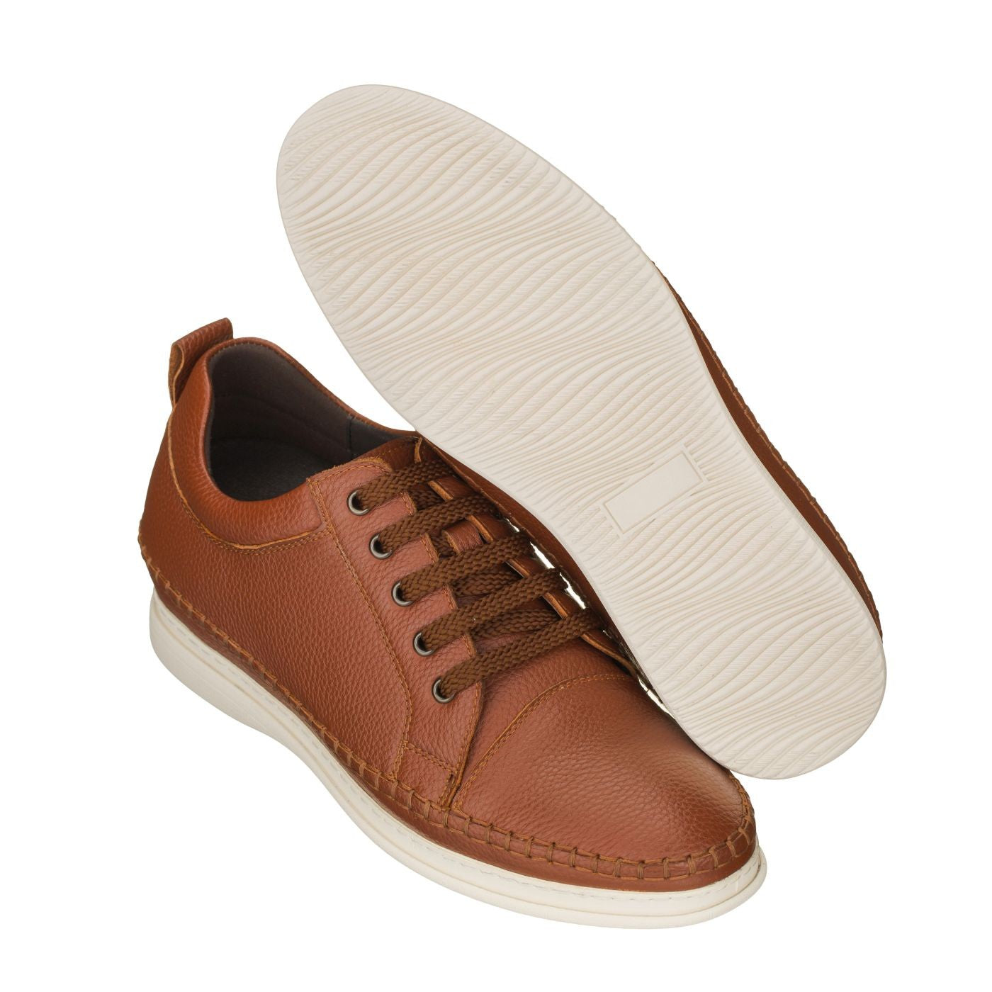 S4313 - Casual 3 Inch Leather Elevator Men's Sneakers - Brown