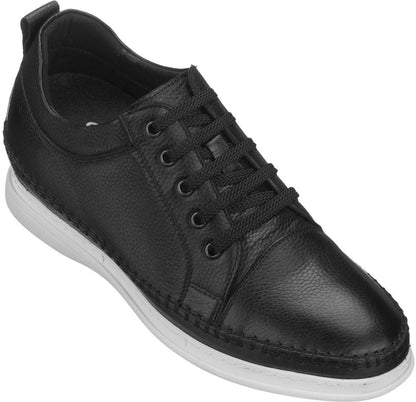 S4311 - 3 Inch Casual Leather Elevator Men's Sneakers - Black