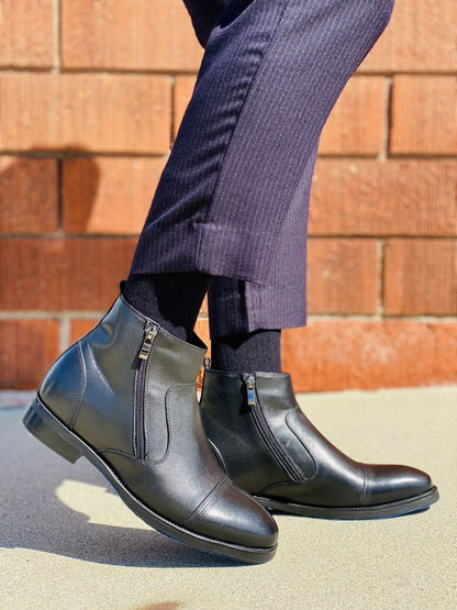 S28001 - 3.2 Inches Taller (Black) - Lightweight - Zipper Men's Boots