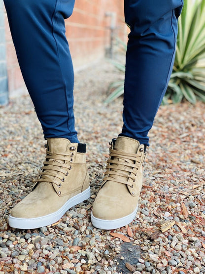 T53121 - 2.6 Inches Taller (Nubuck Tan) - High Top Men's Sneak-boot