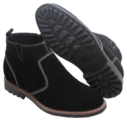 Y41082 - 3.2 Inches Taller (Nubuck Black) - Zipper Men's Boots
