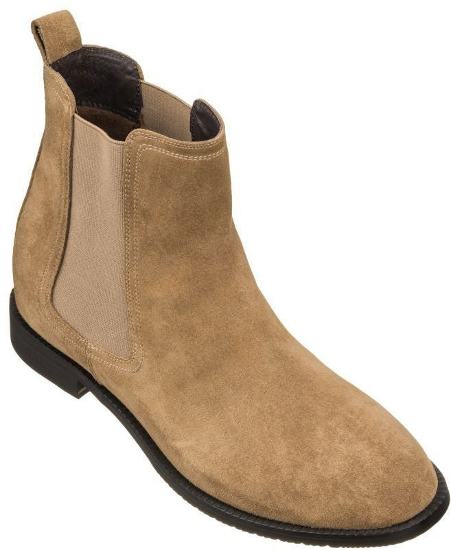 K33091 - 2.9 Inches Taller (Khaki Brown) - Suede Chelsea Men's Boot