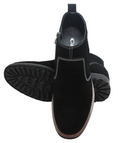 Y41082 - 3.2 Inches Taller (Nubuck Black) - Zipper Men's Boots