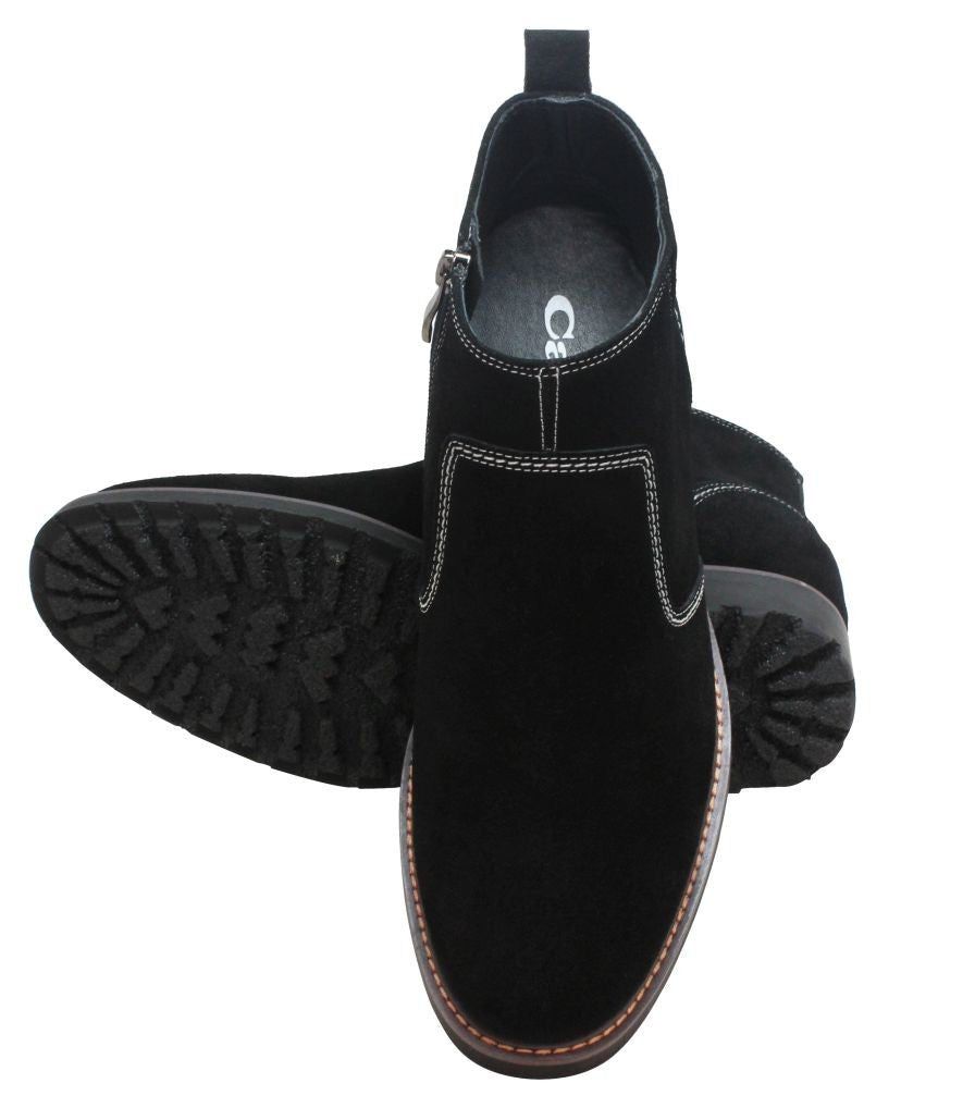 Y41082 - 3.2 Inches Taller (Nubuck Black) - Zipper Men's Boots