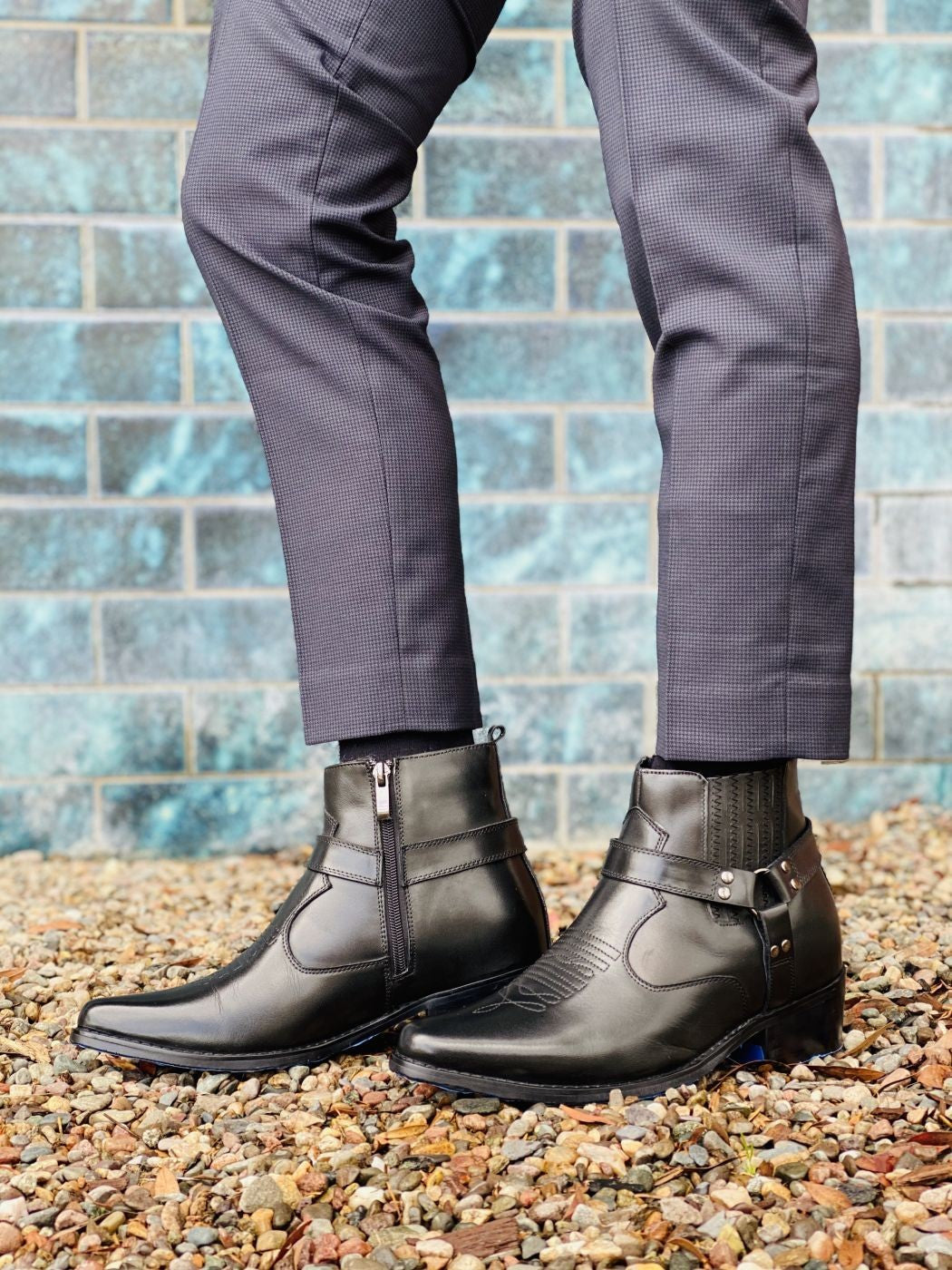 T8112 - 3.3 Inches Taller (Black) - Zipper Men's Boots
