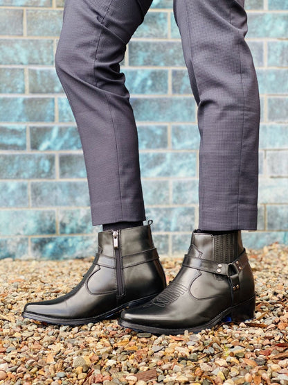 T8112 - 3.3 Inches Taller (Black) - Zipper Men's Boots