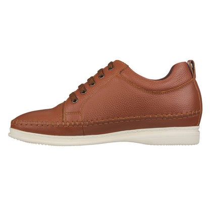 S4313 - Casual 3 Inch Leather Elevator Men's Sneakers - Brown