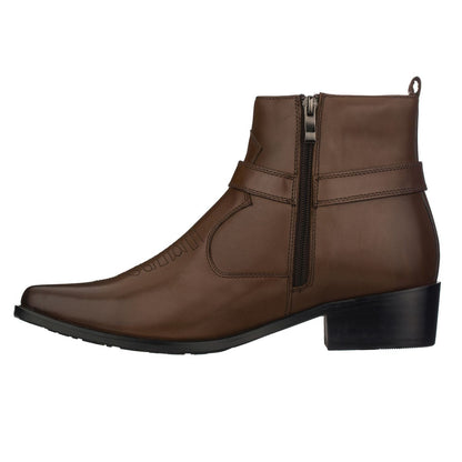 T8113 - 3.3 Inches Taller (Dark Brown) - Zipper Men's Boots