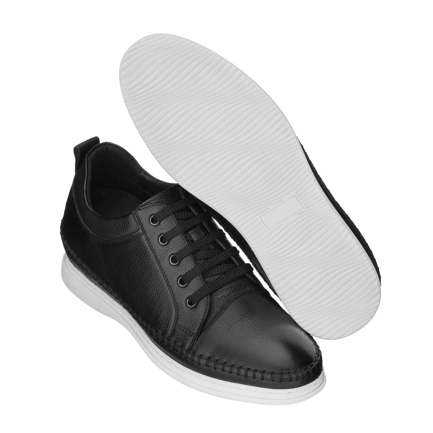 S4311 - 3 Inch Casual Leather Elevator Men's Sneakers - Black