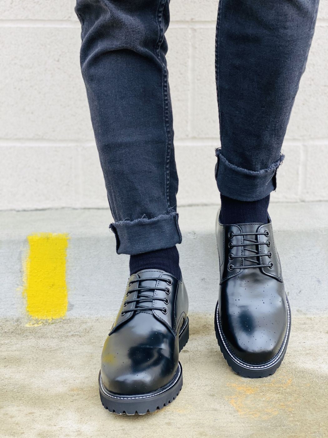 S9118 - 3" Taller Black Leather Elevator Work Men's Shoes