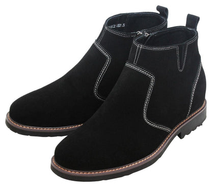 Y41082 - 3.2 Inches Taller (Nubuck Black) - Zipper Men's Boots