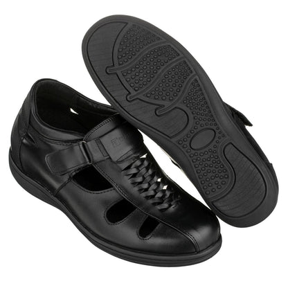 G1307 - Black Braided Leather Men's Sandals - Three Inches