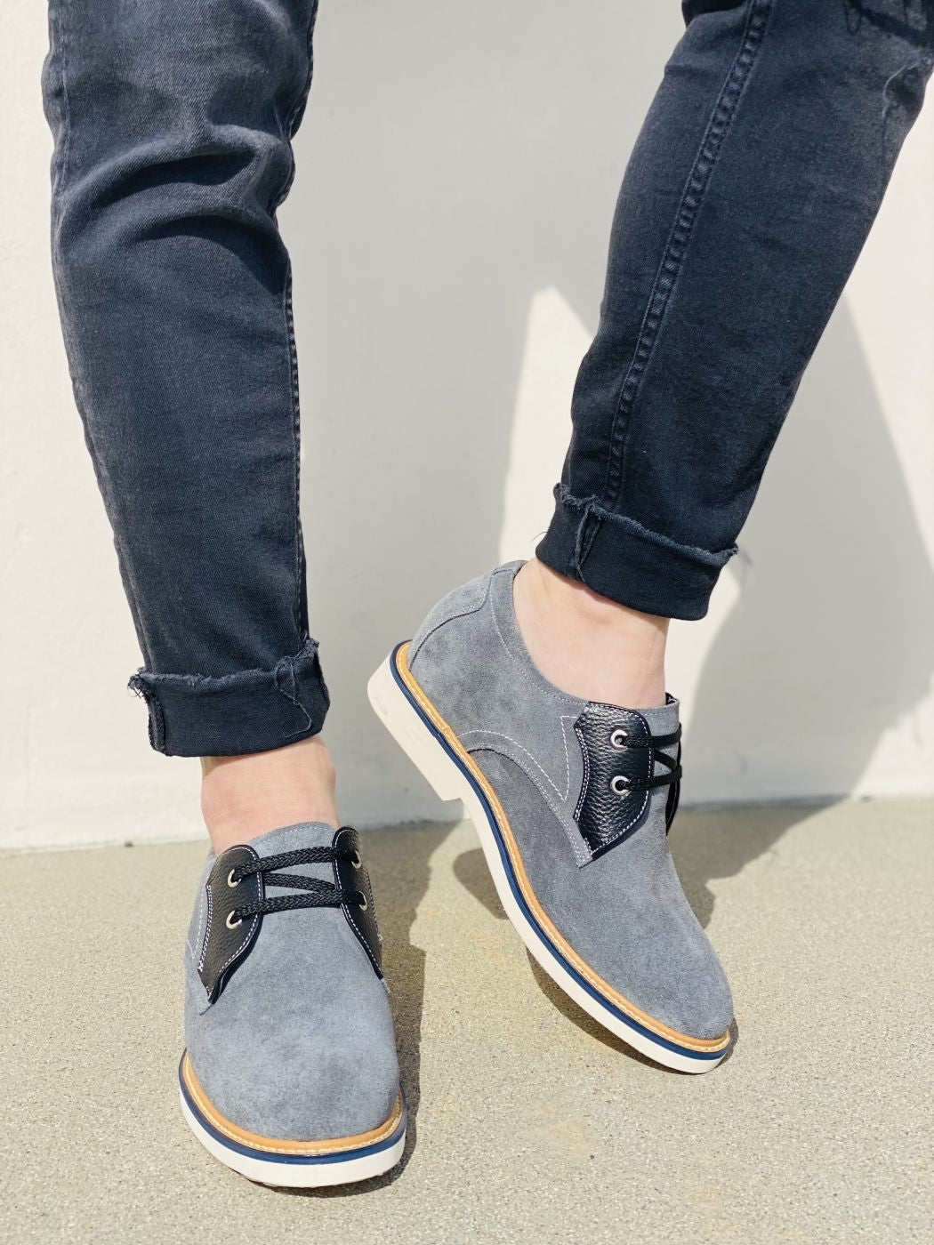 Y42023 - Business Casual Grey Leather Men's Shoes 2.8 Inch