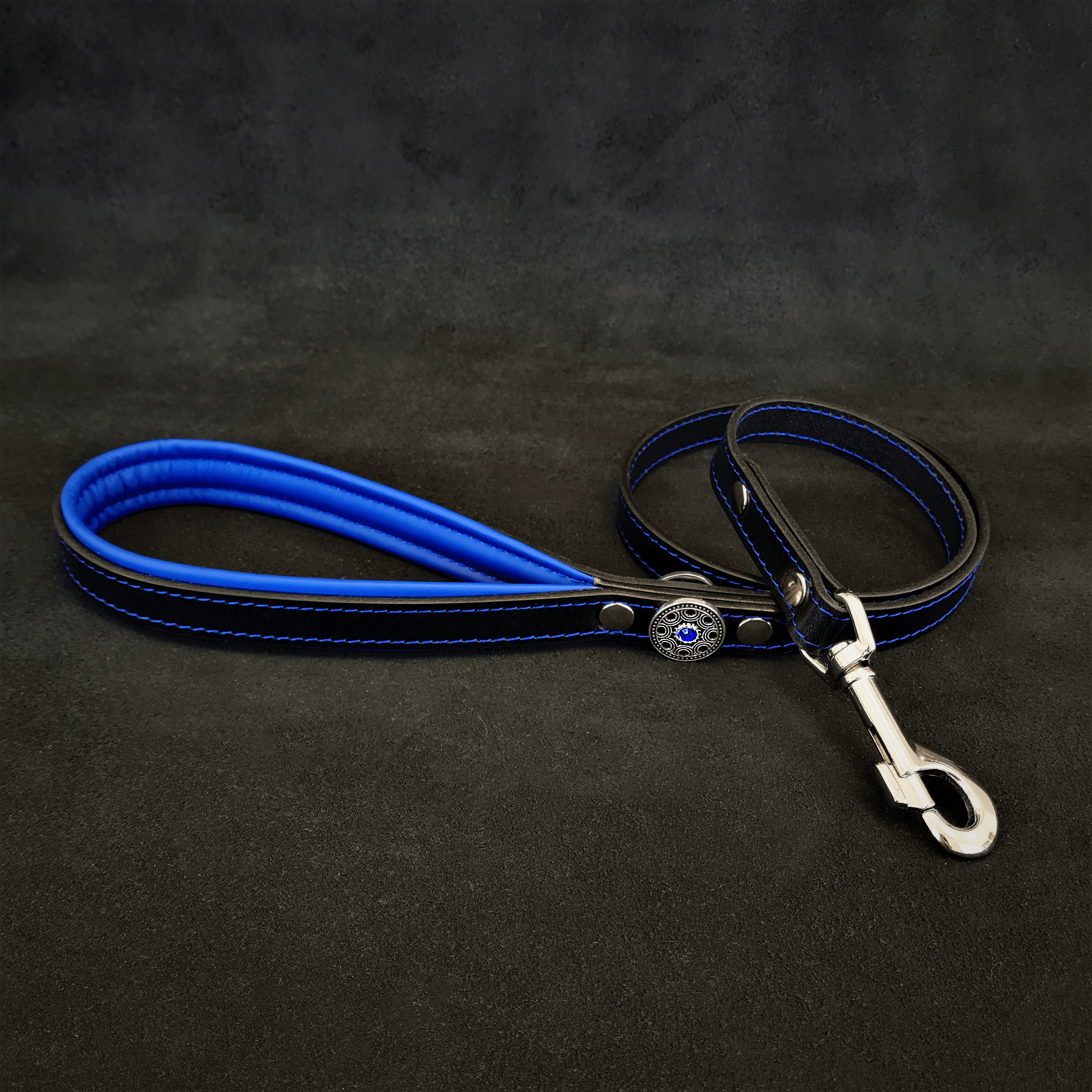The "Bijou" Dog Harness for Small to Medium Breeds. Black & Blue