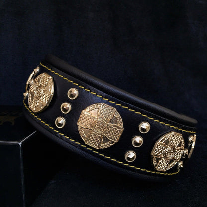 The "Maximus" Dog Collar 2.5-inch Wide. Black & Gold