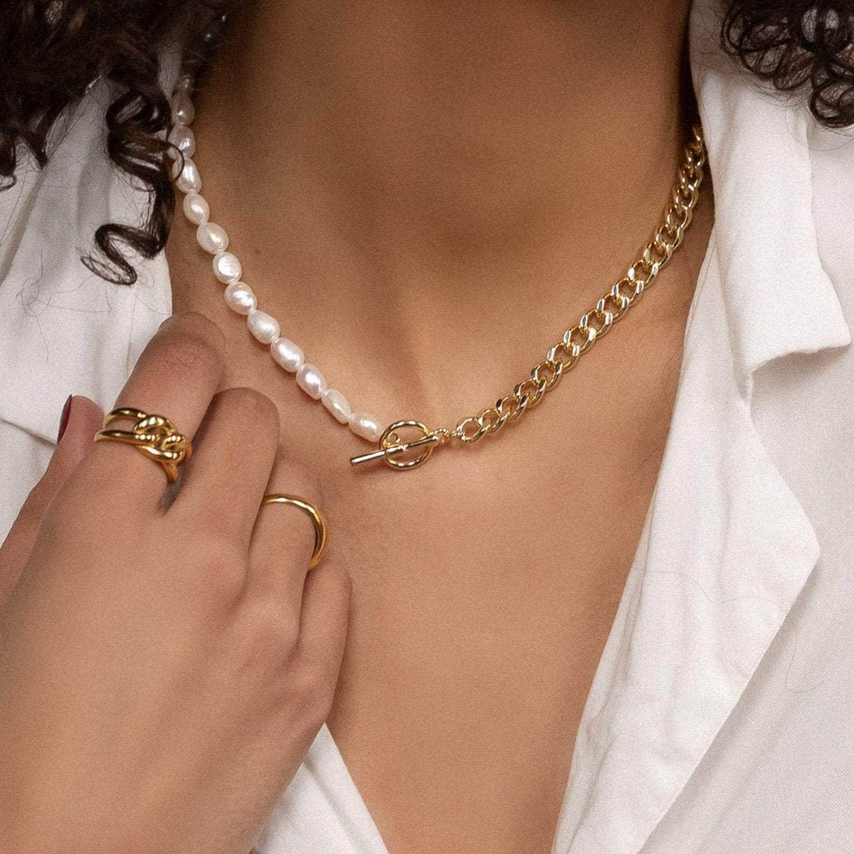 Pearl Necklace - Mason & Madison Half Chain Pearl Necklace