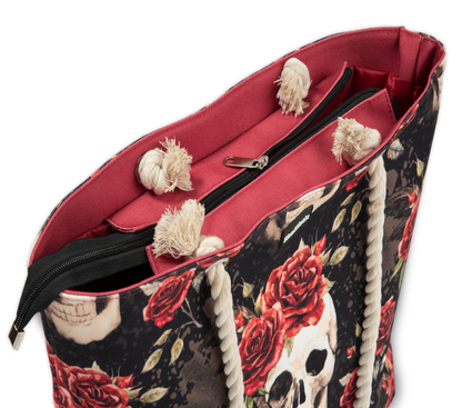 Vintage Flower Skull Shoulder Beach Bag