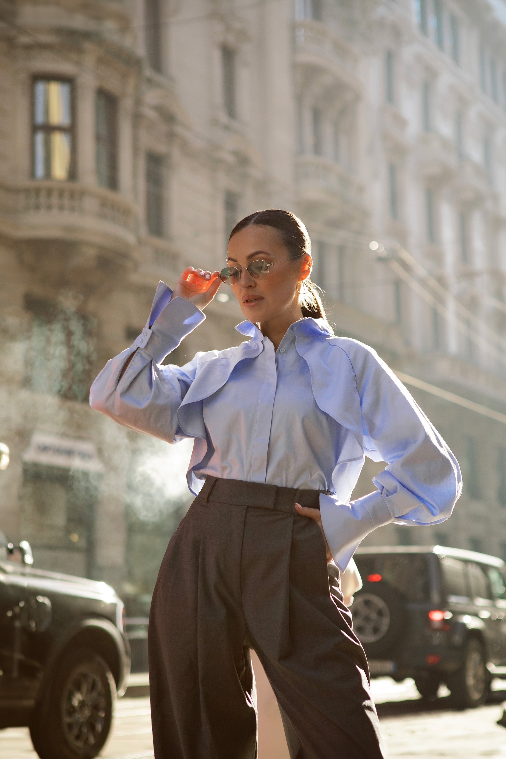 Diva Business Style Blue Organic Cotton Shirt