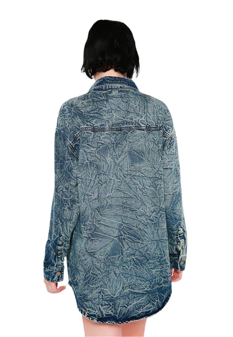 Wrinkled Acid Wash Denim Shacket