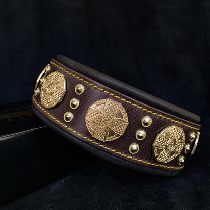 The "Maximus" Collar 2.5-inch Wide. Brown & Gold