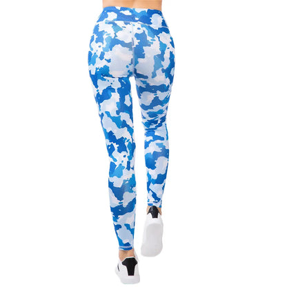 High Waist Blue Printed Gym Leggings