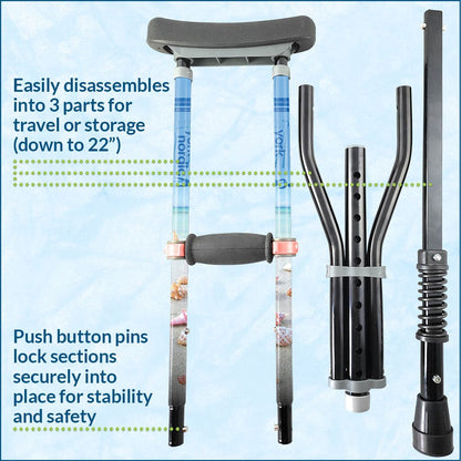 Adjustable Spring Cushion Crutches Perfect for Sports Injuries and Travel - Heights 4'7" to 6'6" - Adjust to 22" for Travel - Choice of Colors
