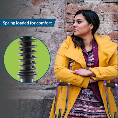 Adjustable Spring Cushion Crutches Perfect for Sports Injuries and Travel - Heights 4'7" to 6'6" - Adjust to 22" for Travel - Choice of Colors