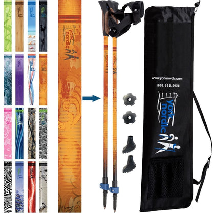 Official Casual Trek Hiking & Walking Poles - Hiking/Trekking Grip w-flip locks, detachable feet and travel bag - pair - For Heights up to 6’2”