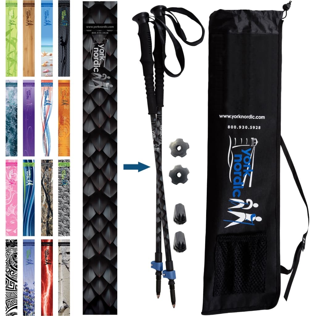 Official Casual Trek Hiking & Walking Poles - Hiking/Trekking Grip w-flip locks, detachable feet and travel bag - pair - For Heights up to 6’2”