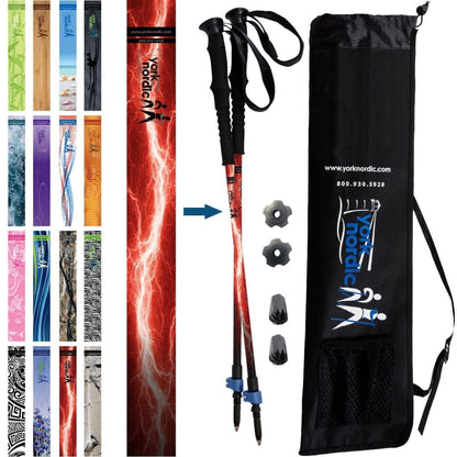 Official Casual Trek Hiking & Walking Poles - Hiking/Trekking Grip w-flip locks, detachable feet and travel bag - pair - For Heights up to 6’2”