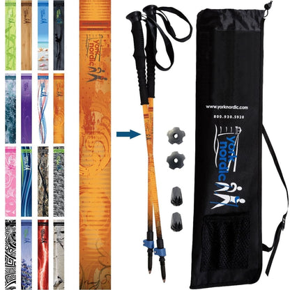 Official Casual Trek Hiking & Walking Poles - Hiking/Trekking Grip w-flip locks, detachable feet and travel bag - pair - For Heights up to 6’2”